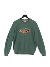 Jack Wills Men's Jumper L Green 100% Cotton Round Neck Pullover