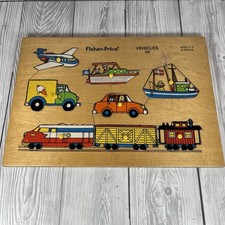 Fisher-Price Wooden Jigsaw Vehicles Age 1.5-4 Plane Boat Train Car 508-E Vintage