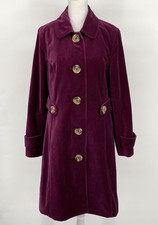 Boden Coat Womens 12 Purple Berry Velveteen Button Front Lined Overcoat Trench