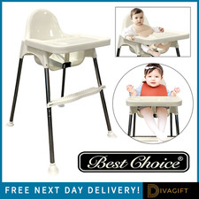 BABY HIGH CHAIR ADJUSTABLE 3IN1 WHITE HIGHCHAIR WITH SAFETY BELTS FEEDING TABLE