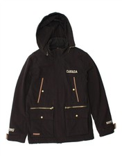 ROOTS CANADA Mens Hooded Windbreaker Jacket UK 38 Medium Black Polyester EF10