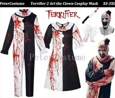 Terrifier 2 Art the Clown Costume Dress Bloody Jumpsuit Mask Cosplay Halloween