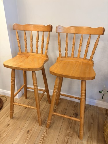 Pair vintage wooden bar stools - vintage,