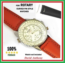 Top Quality Leather CURVED END Watch Straps For ROTARY 20mm 22mm Black Brown Tan