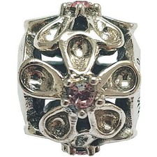 Chamilia Dazzing Daisy Flower Silver Charm Bead Light Pink Swarovski Crystal 925