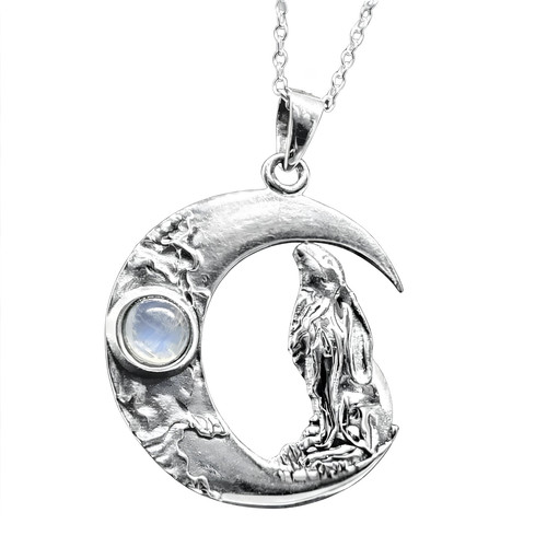 Moon gazing hare - moon, pendant