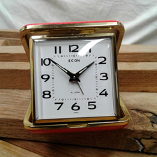 ECON ,Korea Brass Folding Travel Alarm Clock Red. Working, New, Retro/Vintage.