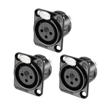 XLR Female Jack Panel Mount  Microphone Connector Adapter Converter Black 3pcs