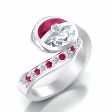 Pokemon Ring Diamond Engagement Pokeball Cosplay Style In White Gold Finish