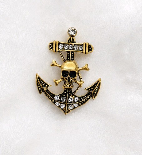 Pirate skull anchor - skull, brooch