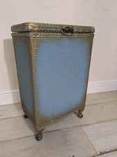 Laundry Bin Basket Blue Gold Vintage lloyd loom Lusty Style Bedside Table