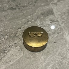 Vintage Brass Small Pill Box Spectacles Glasses Retro Round Snuff Trinket Japan