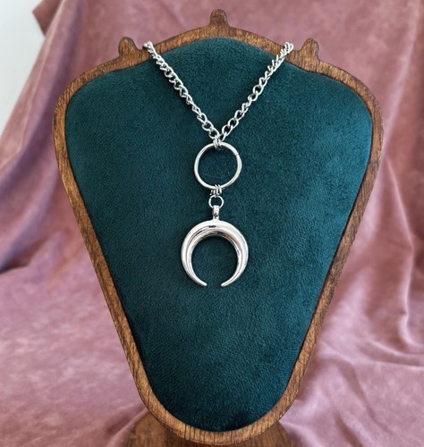 Silver crescent moon - moon, necklace