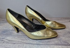 Vintage Ladies Bally Gold Court Shoes 1970s - 1980s Size 3 Used Condition 