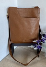 Radley Pockets Tan Brown Pebbled Leather Zip Expandable Crossbody Messenger Bag