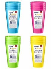 4pk Plastic Tumblers Coloured Drinks Glasses Water Juice Kids Party Picnic 340ml