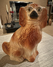 Antique Vintage Staffordshire King Charles Wally Dog - Red - Press Moulded