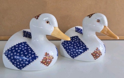 Pair ceramic patchwork duck - of,