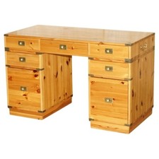 STUNNING VINTAGE HAND MADE IN ENGLAND PINE MILITARY CAMPAIGN TWIN PEDESTAL DESK