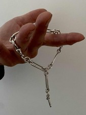 Antique Sterling Solid Silver Trombone Link Half Albert Chain