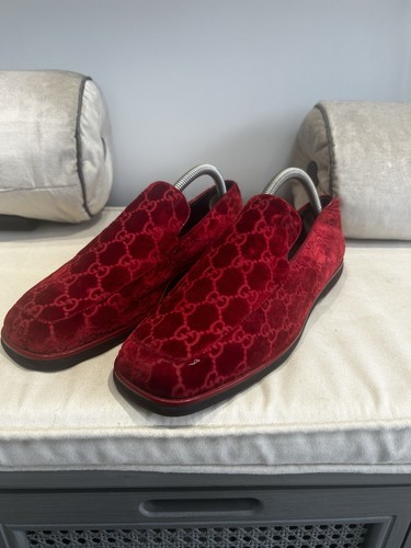 Gucci red velvet slippers - gg,