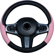 Car Steering Wheel Covers 37-38cm PU Leather Breathable Anti-slip Pink 