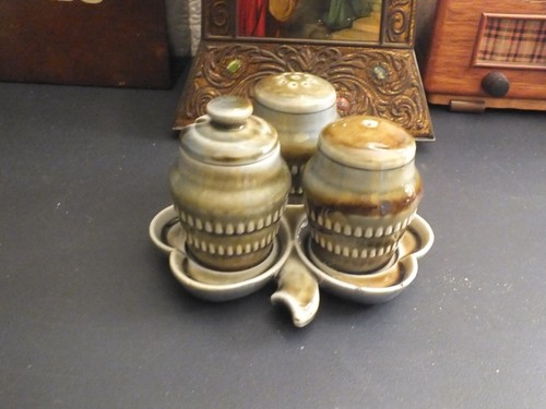 Vintage pottery cruet set - pottery,