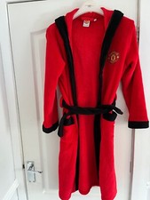 Boys Official Licensed Manchester United Hooded Fleece Dressing Gown Robe
