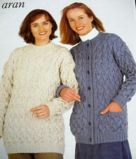 1683 LADIES LOVELY ARAN SWEATER & CARDIGAN KNITTING PATTERN  32-46" 81-117cm