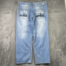 VTG Ecko Unltd Baggy Jeans Mens ACTUAL 40x32 Y2K Skater Denim Embroider Distress