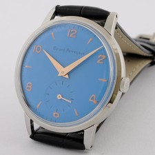 MINT CASE 37MM JUMBO GIRARD PERREGAUX MANUAL WIND BLUE DIAL STEEL SWISS WATCH