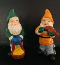 2 x Vintage Small Hand Painted Garden Gnomes. One playing a fiddle. 