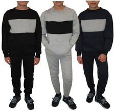 Boys Tracksuit Fleece Pullover Stripe Sweatshirt Cotton Joggers Kids Outfit