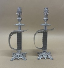 Pair Of Antique Officer Sword Hilts Later Converted Chromed Table Lamps