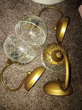 Set of 3 Next Antique Brass Crackle Glass Wall Lights  Vintage Style E14 