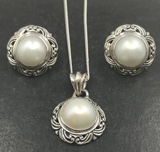 mabe pearl stud earrings pendant set, solid sterling silver, new. Gift box.