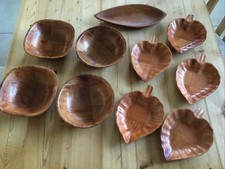 Job Lot x 10 Small Wooden Bowls/Dishes Woven Turned Picnic Nibbles Crisps Snacks
