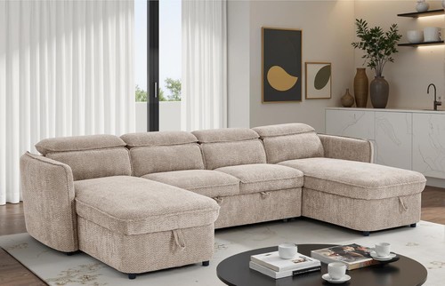 Shape corner sofa bed - shape, boucle