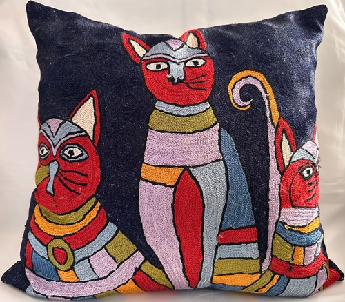 Cats crewel work - work, cushion