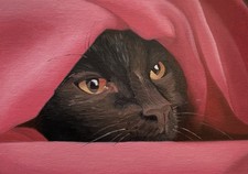 Black cat art print, mounted
