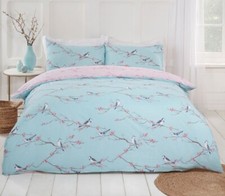 NEW KING SIZE DUVET SET BLOSSOM BIRD DUCK EGG PINK BEDDING KING SIZE REVERSIBLE 