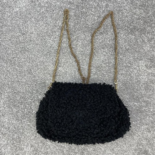 Black faux wooly handbag - black,