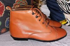 Vintage tan brown leather lace up ankle pixie boots UK 4 EU 37