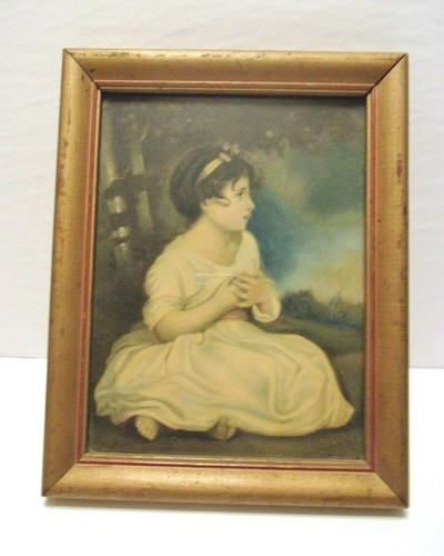 Vintage young girl wood framed - girl,