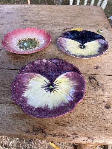 Three french majolica pansy - three,