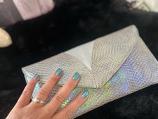 Renata Vintage 1980s Bnwot Clutch Bag. Iridescent Snakeskin Design