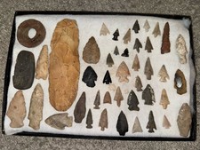 Large Group Of Native American Arrowheads Artifacts Bird Points Slate