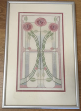 Framed Completed Cross Stitch Kit Rose Bouquet Charles Rennie Mackintosh Style