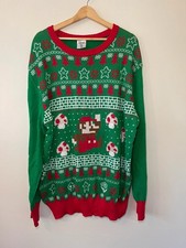 Super Mario Bros Christmas Jumper – Green & Red Gamer Knit – Size XXL