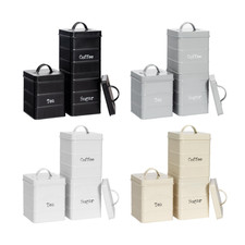 Kitchen Tea Coffee Sugar Canisters Vintage Metal Home Kitchen Storage Caddy Set